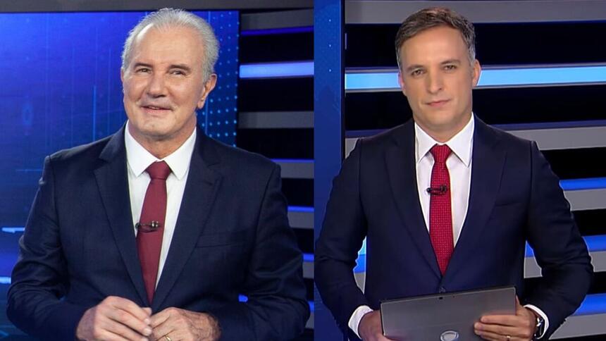 Celso Freitas e Leandro Stoliar em uma montagem - ambos nos estúdios do Jornal da Record