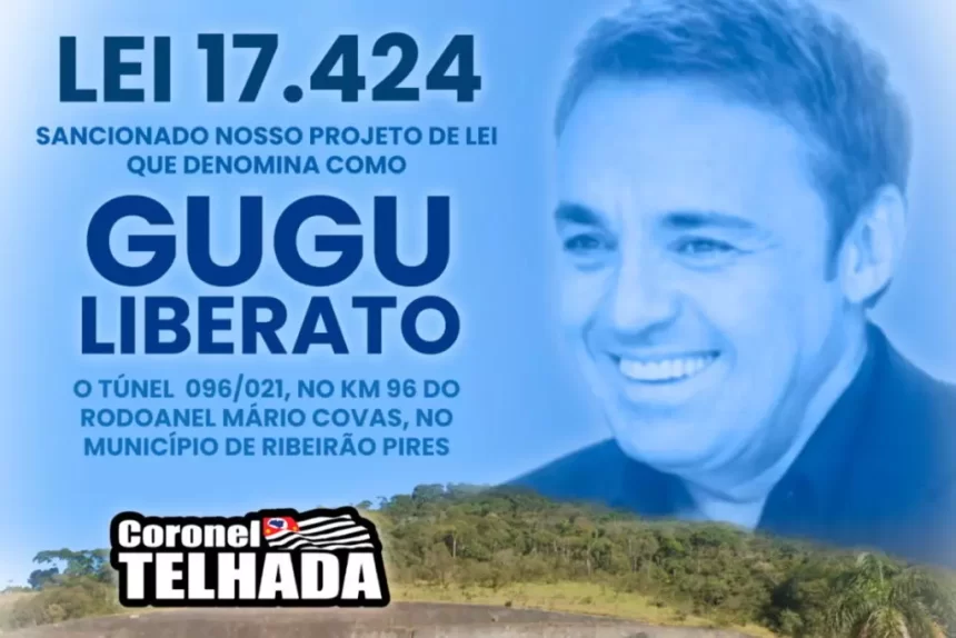 Gugu Liberto no céu azul acima de montanha