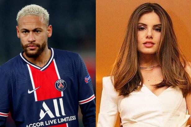 Neymar - com a camisa do PSG - e Camila Queiroz em uma montagem