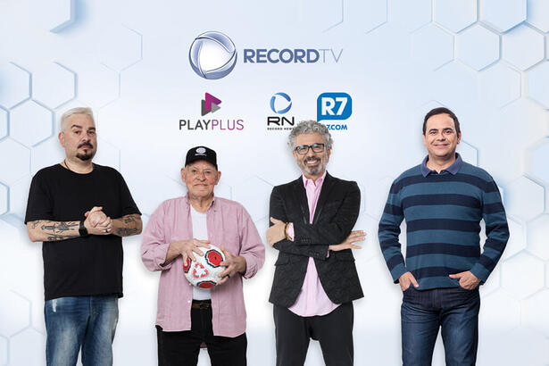 Carioca, Silvio Luiz, Zé Luiz e Bola em foto de divulgação da Record TV