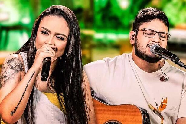 Dupla Luiza e Maurílio durante gravação de clip musical