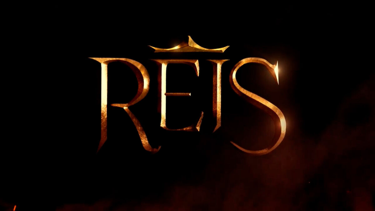 Logo da nova novela da Record TV, Reis, com uma coroa em cima das letras