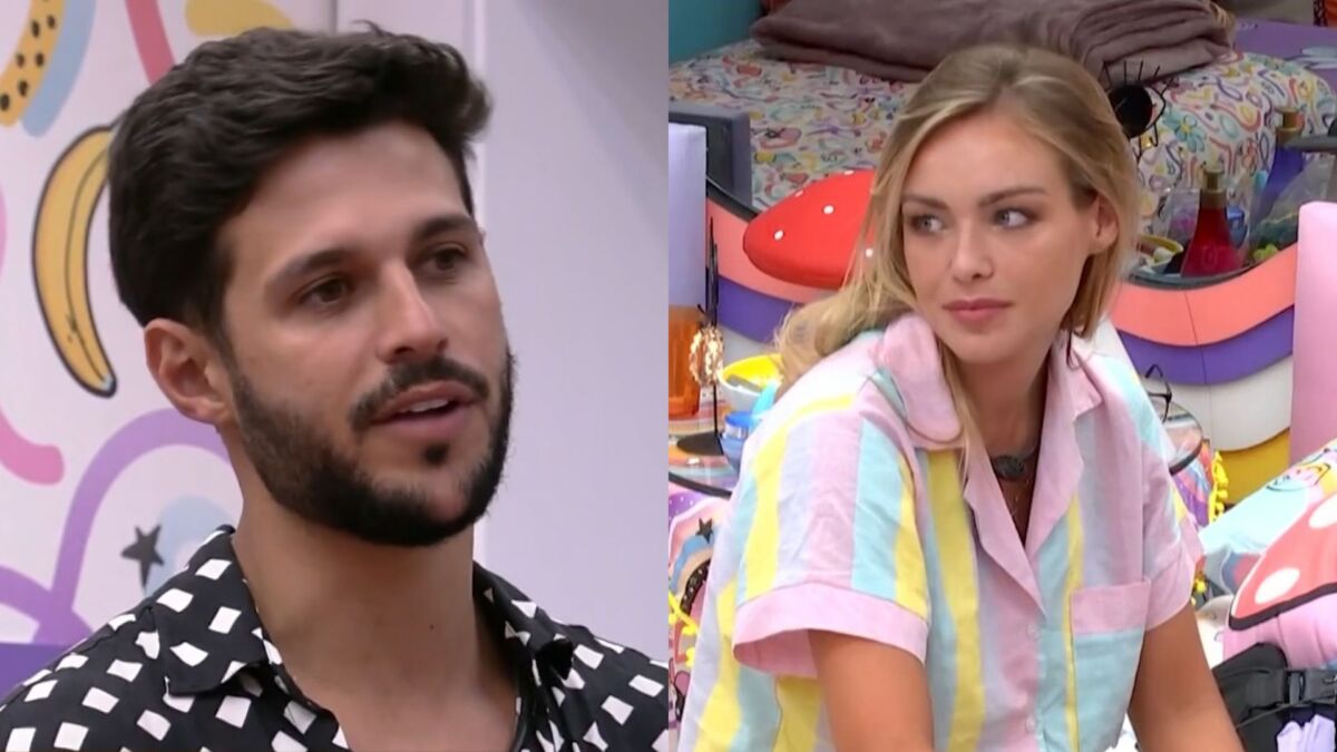 Rodrigo olha para Bárbara que está sentada no quarto do BBB 22