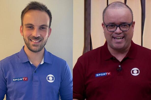 Bernardo Edler de uniforme azul e Everaldo Marques de uniforme vinho em uma montagem