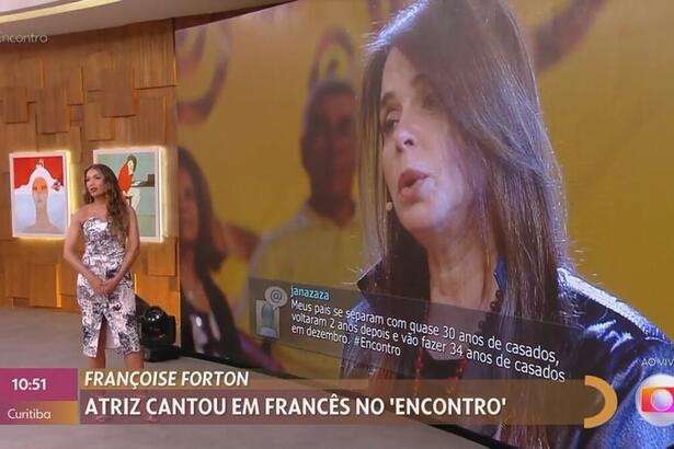 Patrícia Poeta com Françoise Forton de fundo no Encontro