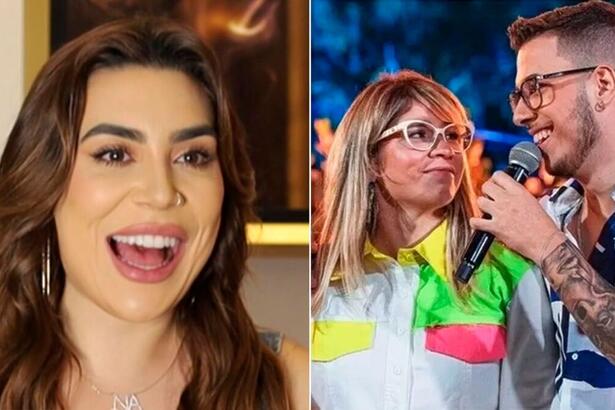 Naiara Azevedo em chamada do BBB 22 e Marília Mendonça e seu irmão João Gustavo