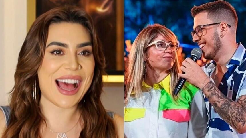 Naiara Azevedo em chamada do BBB 22 e Marília Mendonça e seu irmão João Gustavo