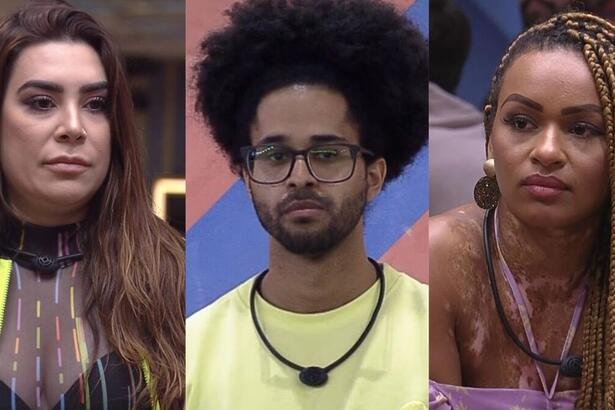 Naiara Azevedo, Luciano e Natália apreensivos após saber o resultado da primeira formação do paredão do BBB 22