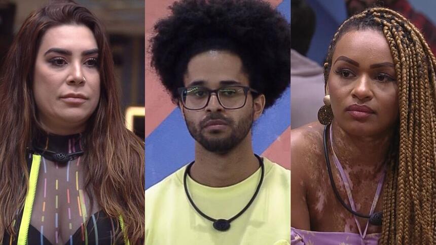 Naiara Azevedo, Luciano e Natália apreensivos após saber o resultado da primeira formação do paredão do BBB 22