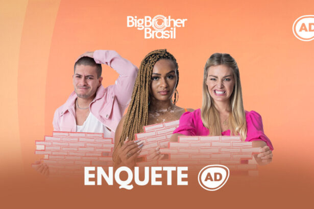 Arthur Aguiar, Natália e Bárbara seguram o muro do Paredão do BBB para a divulgação da enquete