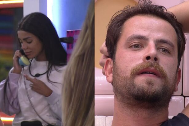 Brunna atendendo o Big Fone. Gustavo com semblante de preocupação ao saber que estava no paredão