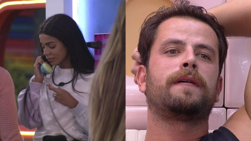 Brunna atendendo o Big Fone. Gustavo com semblante de preocupação ao saber que estava no paredão