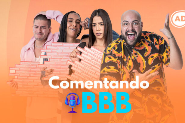 Arthur Aguiar, Linn da Quebrada, Larissa e Tiago Abravanel na capa do podcast Comentando BBB