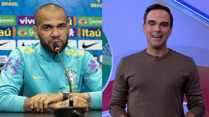 Daniel Alves, durante coletiva da Seleção Brasileira, e Tadeu no BBB