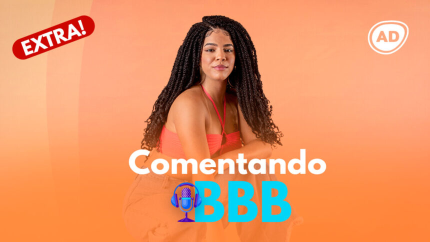 Maria na capa da edição extra do podcast comentando BBB