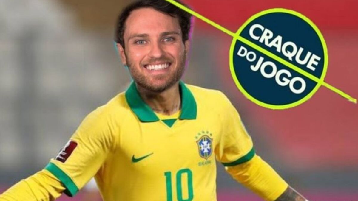 Lucas do BBB 22 em uma montagem com a camisa da seleção e o selo de craque do jogo