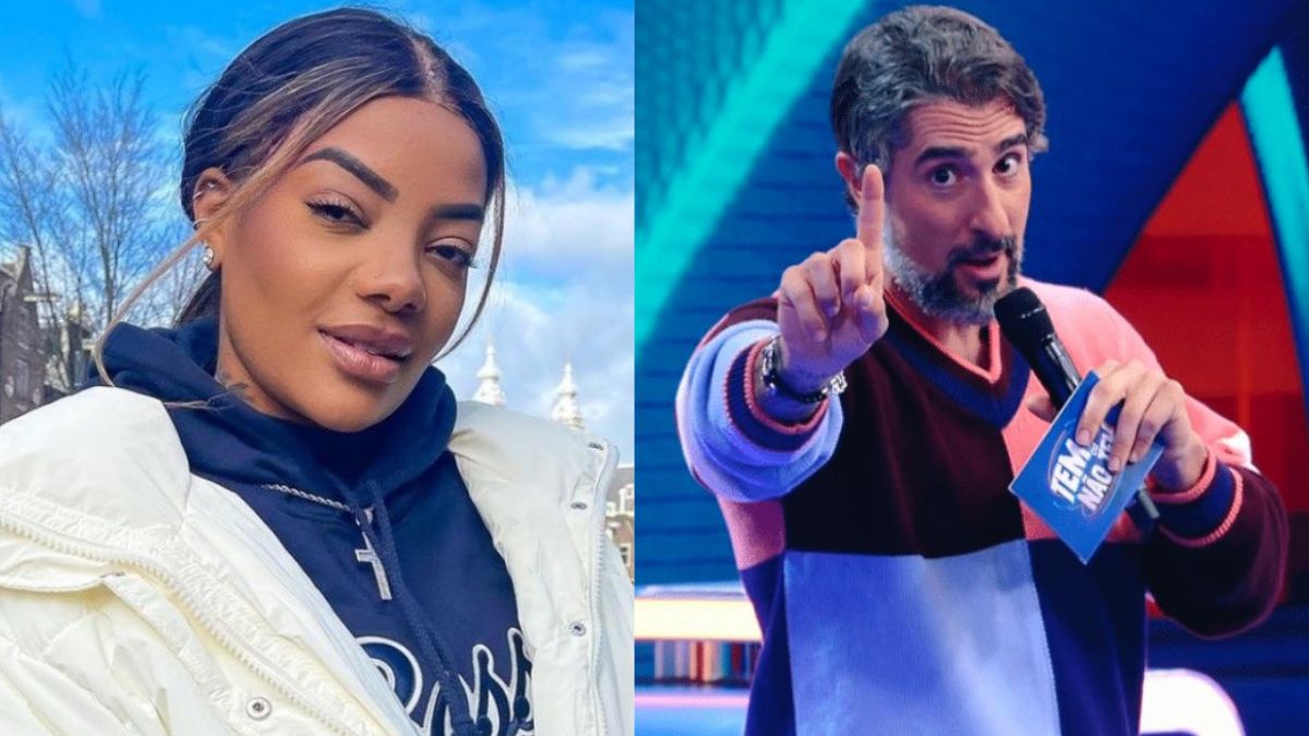 Ludmilla e Marcos Mion (nos estúdios do Caldeirão) em uma montagem