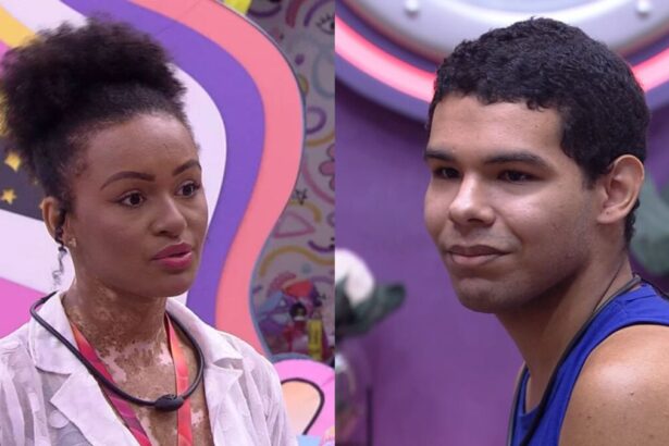 Natália no quarto Lollipop conversando com Vinicius do BBB 22