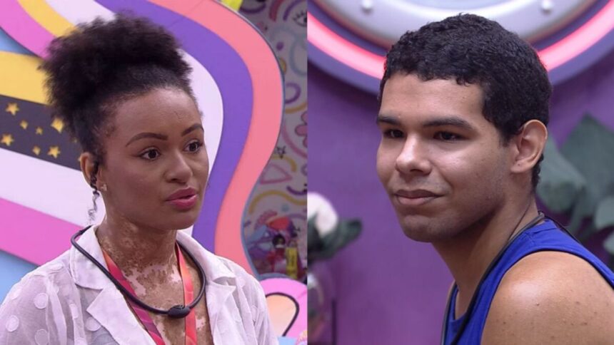 Natália no quarto Lollipop conversando com Vinicius do BBB 22