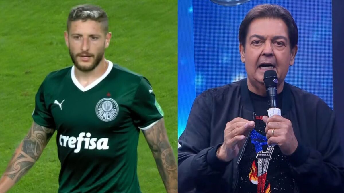 Trecho da transmissão do jogo do Palmeiras e Faustão em uma monatagem