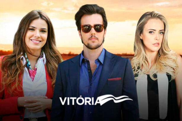 Thaís Melchior, Bruno Ferrari e Juliana Silveira em trecho da chamada de divulgação da novela Vitória