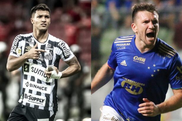 Marcos Leonardo (Santos) e Eduardo Brock (Cruzeiro) em uma montagem