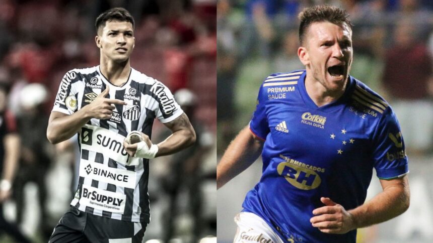 Marcos Leonardo (Santos) e Eduardo Brock (Cruzeiro) em uma montagem