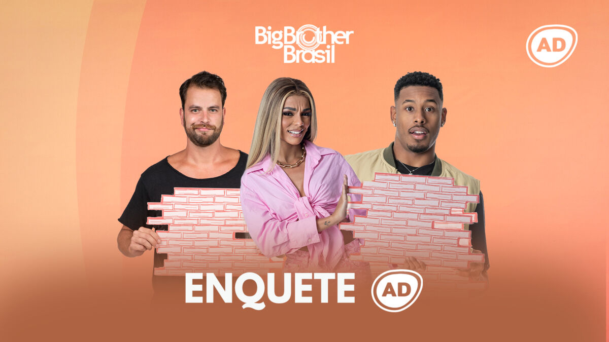 Arte da ennquete do quinto paredão do BBB 22 com Gustavo, Brunna Gonçalves e Paulo André