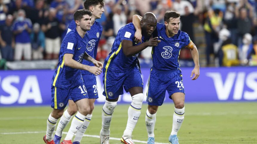 Jogadores do Chelsea comemorando o gol durante a final do Mundial