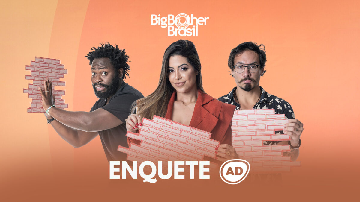 Arte da enquete do nono Paredão do BBB 22 com Laís, Douglas Silva e Eliezer
