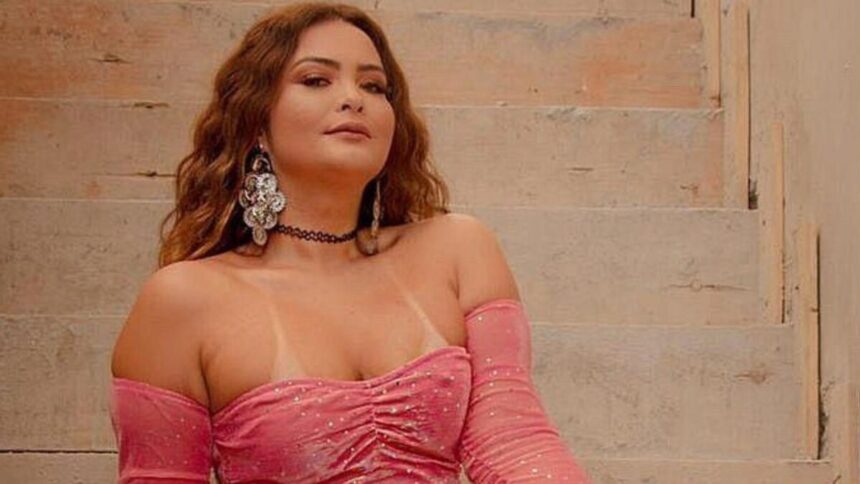 Geisy Arruda posa com vestido rosa