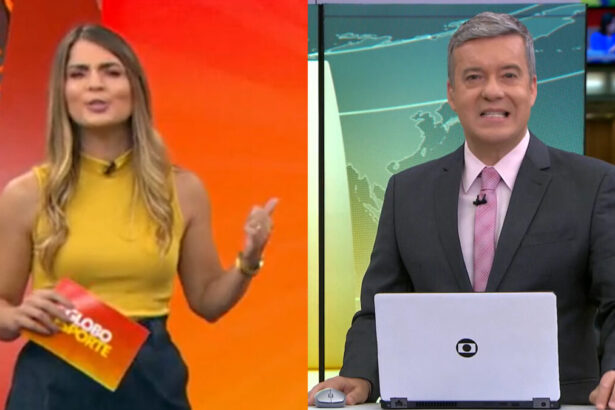 Gabriela Ribeiro (Globo Esporte) e Roberto Kovalick (Jornal Hoje) em uma montagem - edições de 26 de março