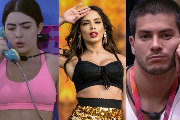 Montagem com Jade (no Big Fone), Anitta (em um show) e Arthur (na sala do BBB 22)