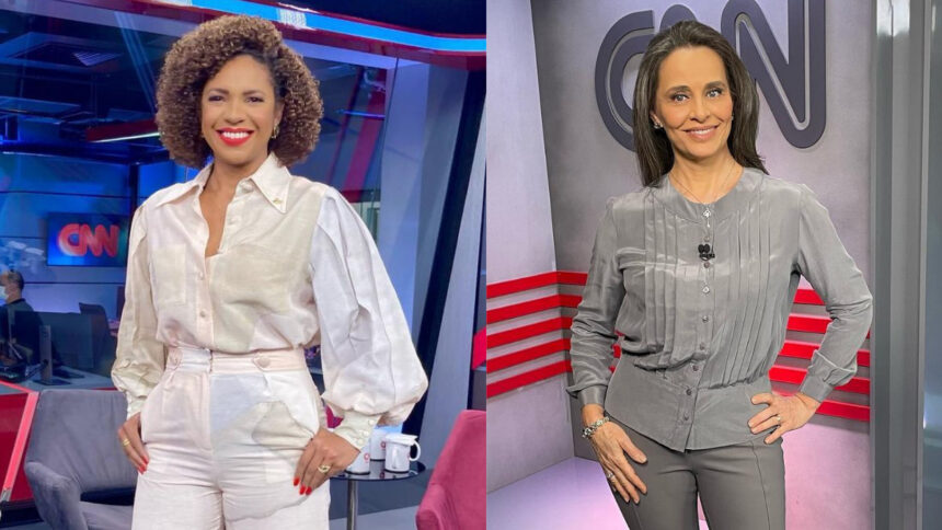 Luciana Barreto em foto posada, em montagem com Carla Vilhena em foto posada. Ambas nos estúdios da CNN Brasil