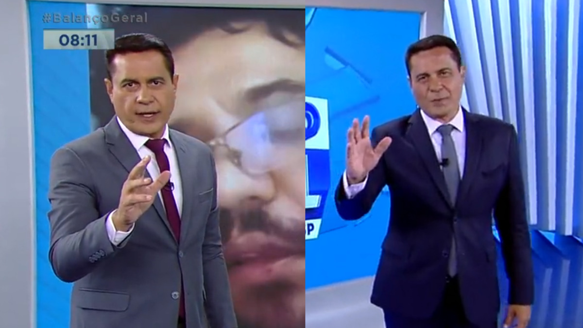 Willian Leite em dois momentos (montagem) no comando do Balanço Geral Manhã e do Balanço Geral SP