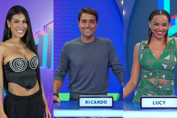 Pocah, Ricardo Pereira e Lucy Ramos em uma montagem. Bastidores do Caldeirão de 02 de abril