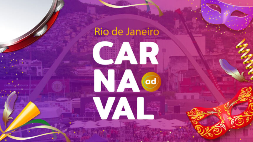 Arte gráfica com o logo do Carnaval do Rio de Janeiro 2022 no Portal Alta Definição