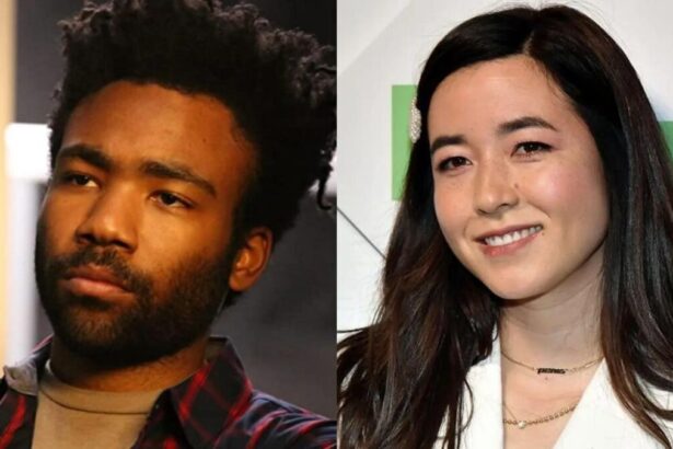 Donald Glover está sério, já Maya Erskine dá um leve sorriso