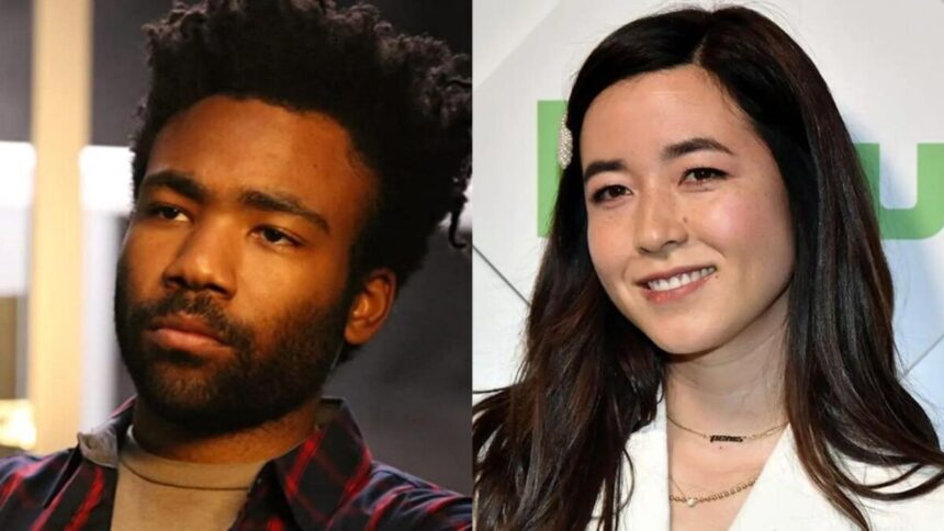 Donald Glover está sério, já Maya Erskine dá um leve sorriso