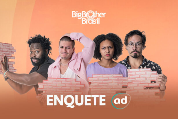 Arte gráfica da Enquete do 15º do Paredão do BBB 22 com Douglas Silva, Arthur Aguiar, Jessilane e Eliezer