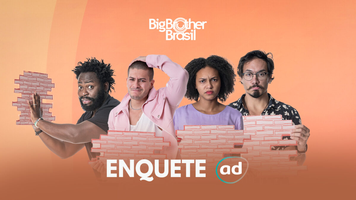 Arte gráfica da Enquete do 15º do Paredão do BBB 22 com Douglas Silva, Arthur Aguiar, Jessilane e Eliezer