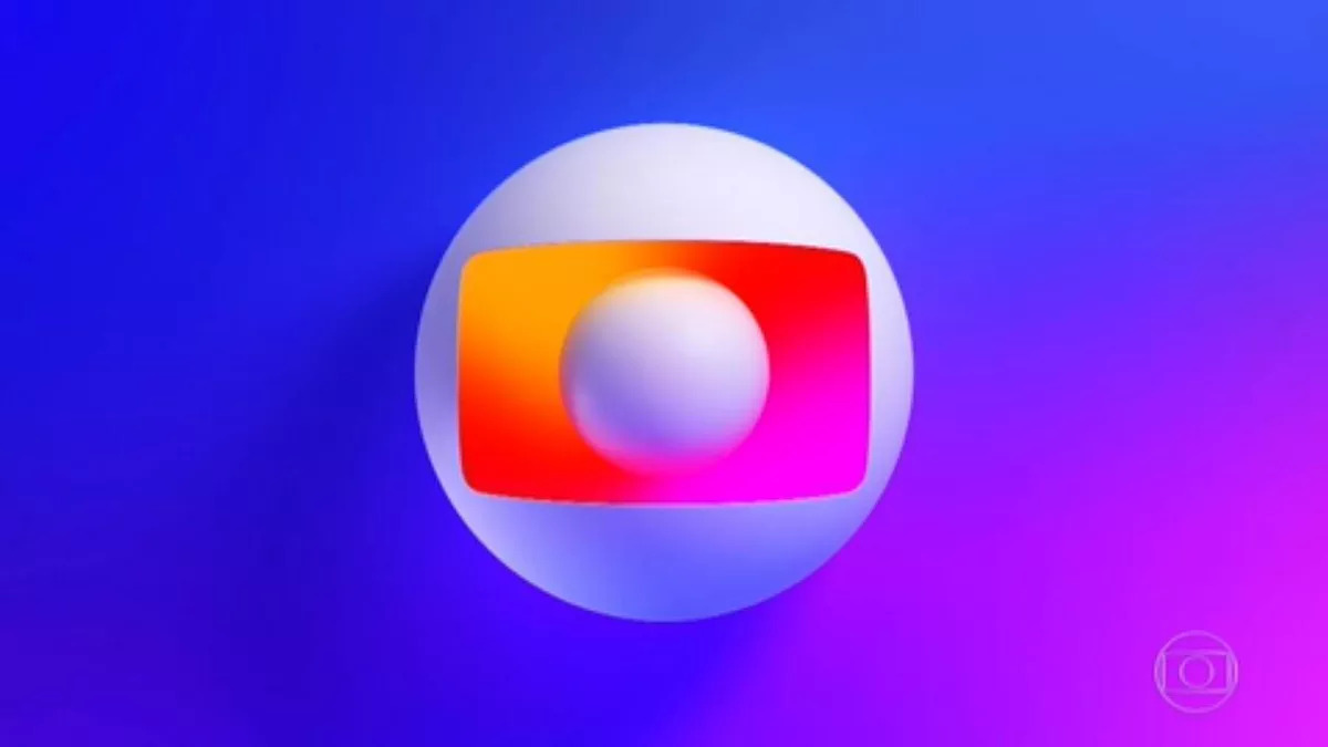 Nova logomarca da Globo, em um fundo com tons roxos