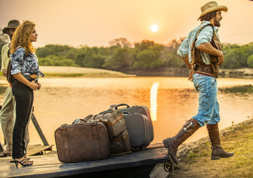 Bruna Linzmeyer e Renato Góes em cenas no Pantanal