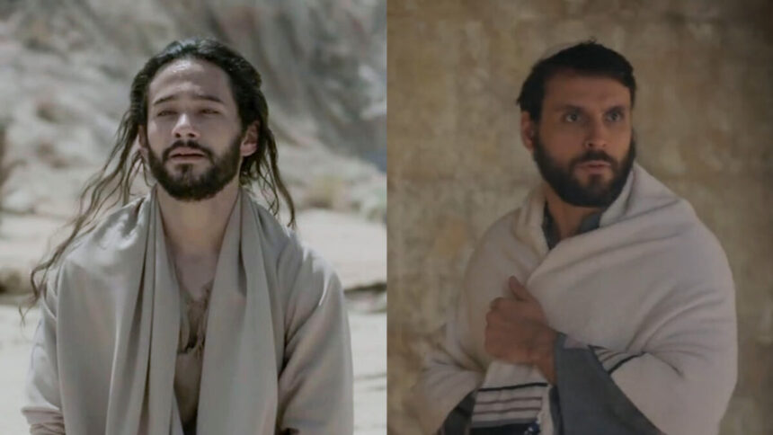 Rafael Gevú (como Samuel em cena de Reis) em montagem como Felipe Cunha (em cena de Jesus)