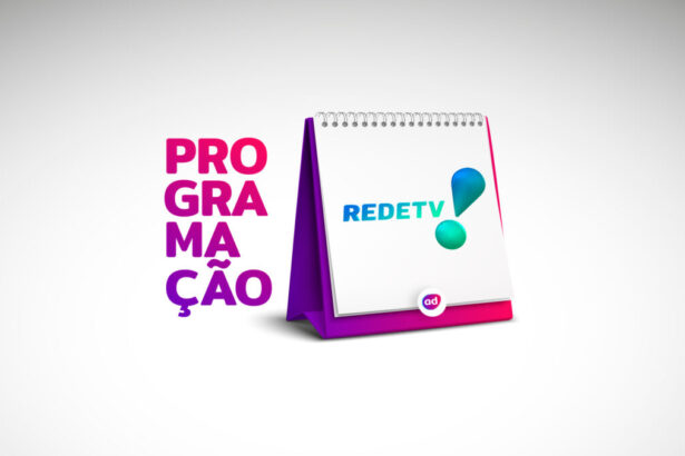 Arte gráfica da programação da RedeTV! com o logo da emissora em cima de um calendário