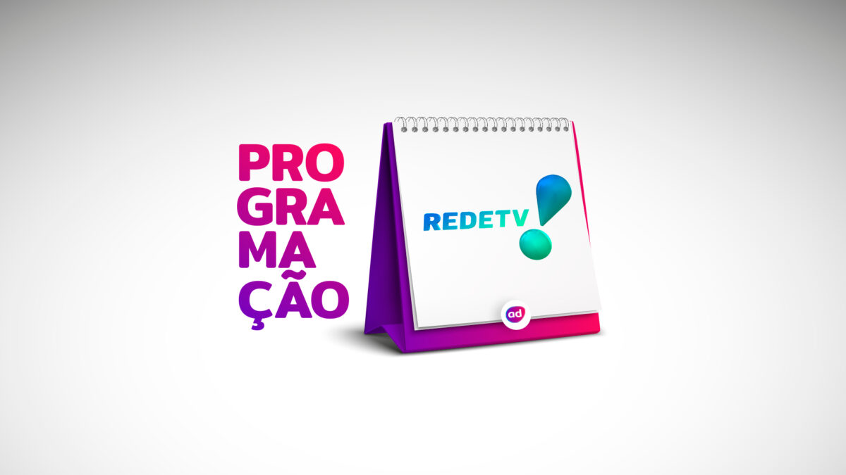 Arte gráfica da programação da RedeTV! com o logo da emissora em cima de um calendário