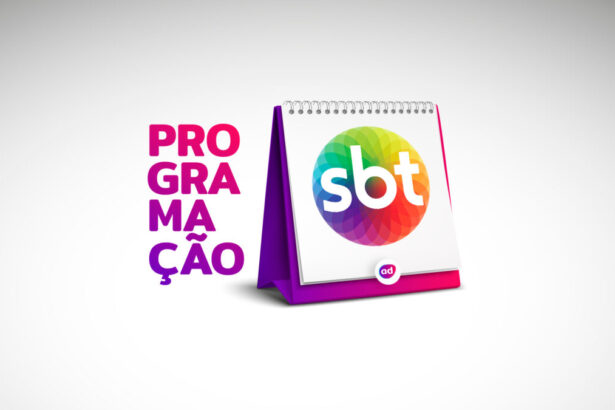 Arte gráfica com o nome programação e o logo do SBT