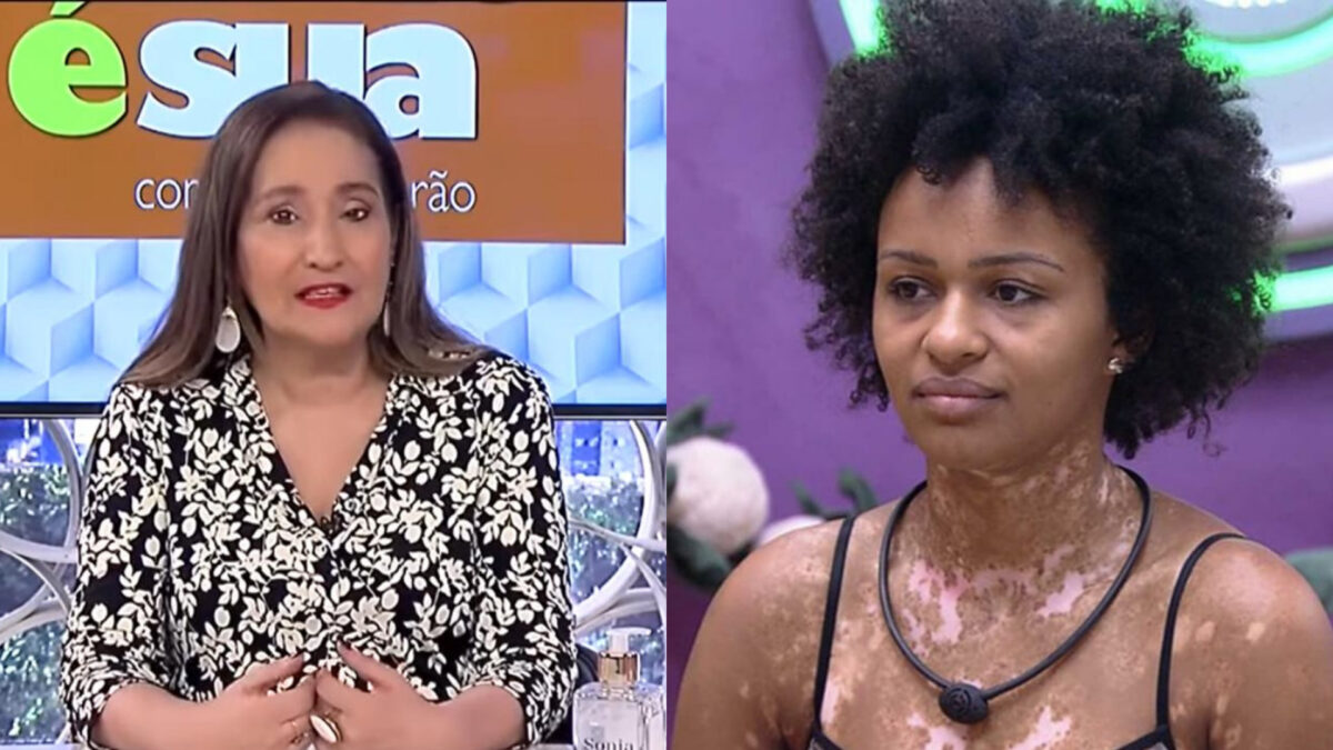 Sonia Abrão na bancada do A Tarde é Sua, em montagem com trecho de Natália na casa do BBB 22