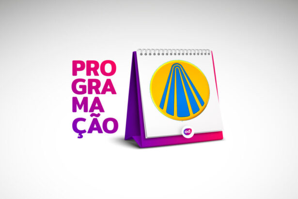 Arte gráfica da programação da TV Aparecida com o logo da emissora em formato de calendário