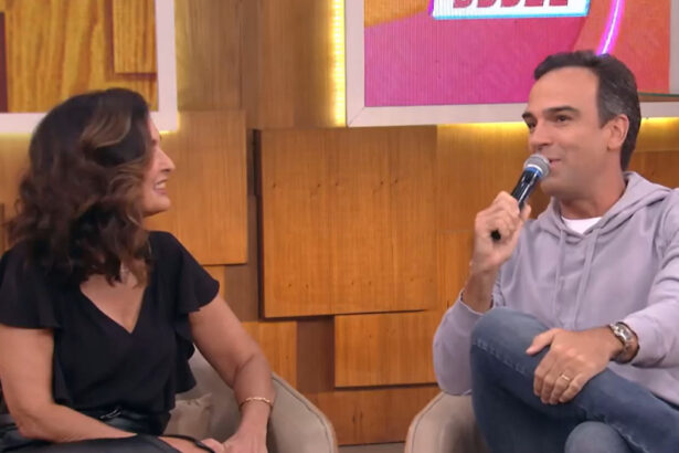 Fátima Bernardes e Tadeu Schmidt, lado a lado, nos estúdios do Encontro